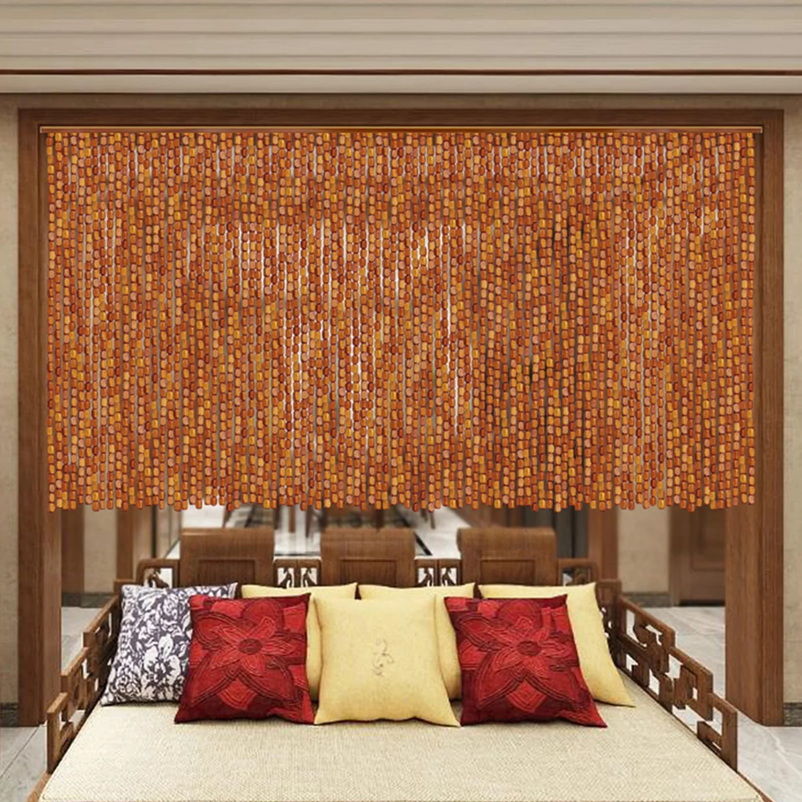 Cortina de cuentas para puertas y separadores de habitaciones, partición decorativa colgante con cuentas de bambú de madera natural, diseño personalizable para decoración del hogar