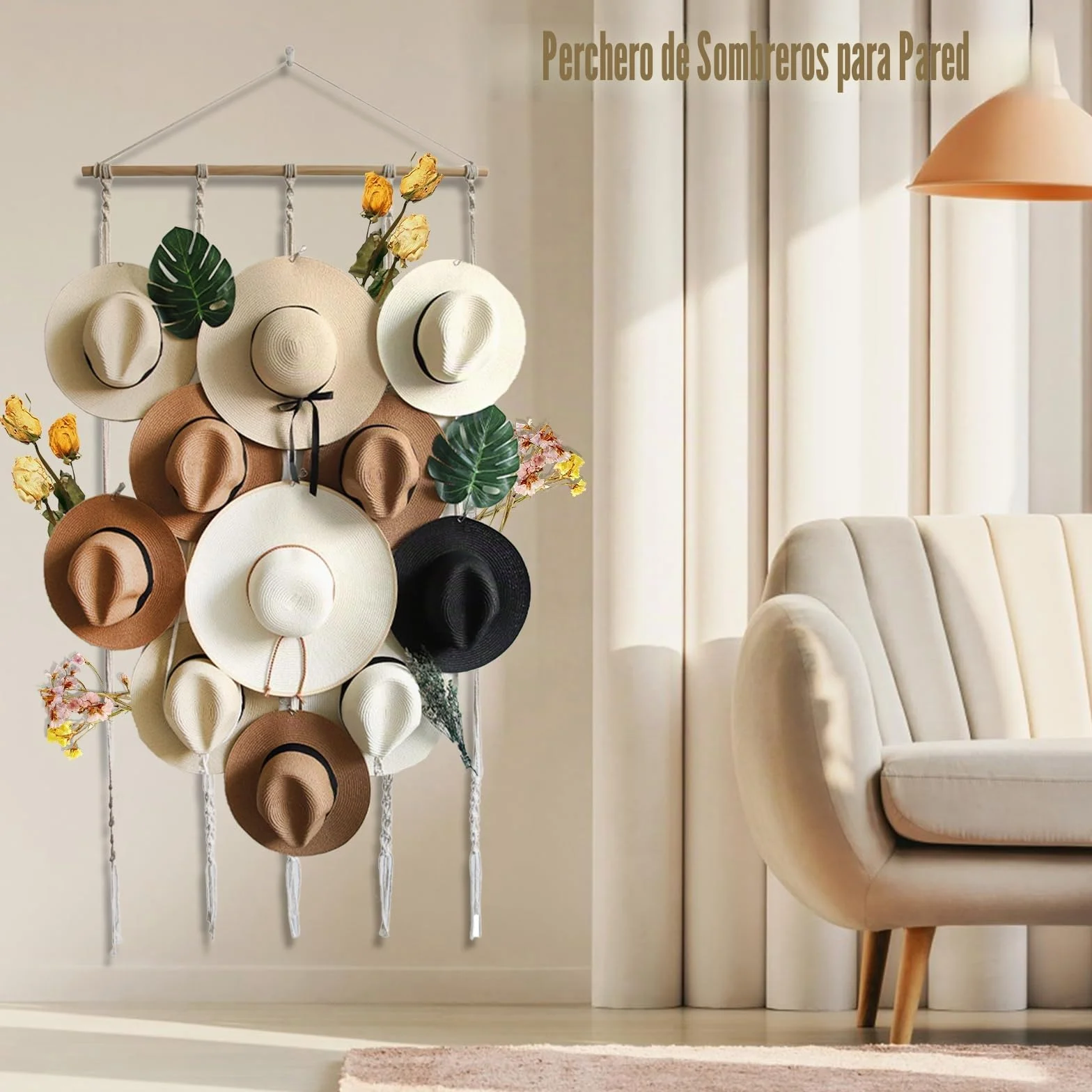 JOJOCY Estante para sombreros de pared, organizador con 12 clips, colgador decorativo para sombreros vaquero Fedora y ala ancha