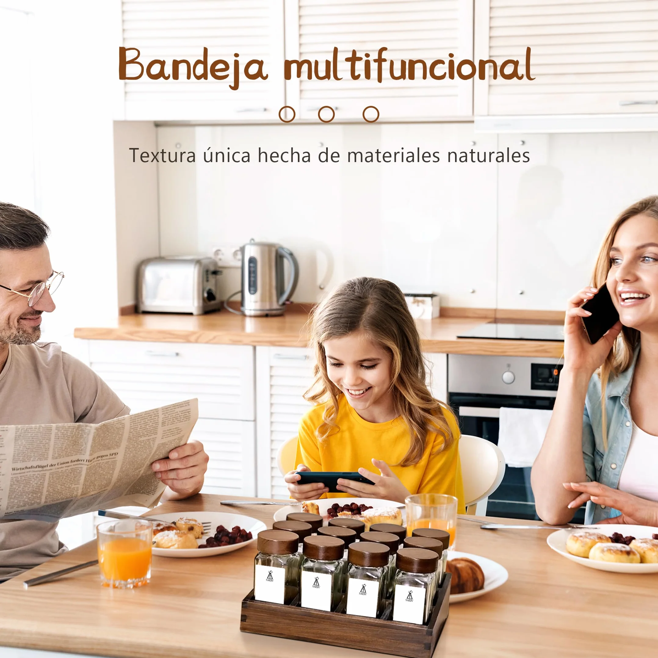 SAEIV Especiero Madera,(12 x 120 ml) Botes Especias, Elegante Organizador Cocina, Especiero Cajon, Organizador De Especias Cocina