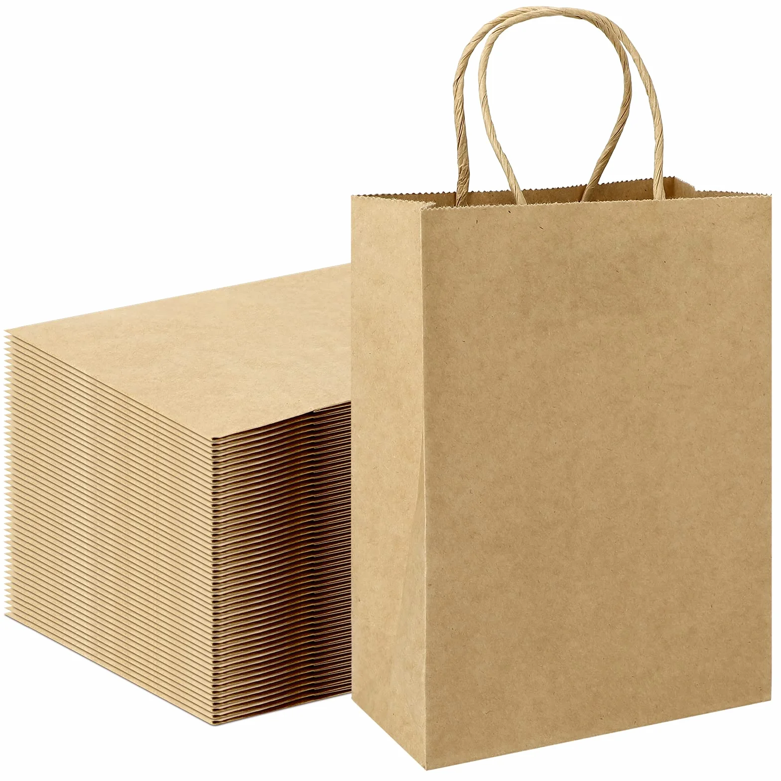 Bolsas Papel Regalo, 100Pcs Bolsas Papel Kraft con Asas, Bolsas de Papel, para Embalaje de Regalo, la Compra, Marrones, 21x15x8cm (Marrón)