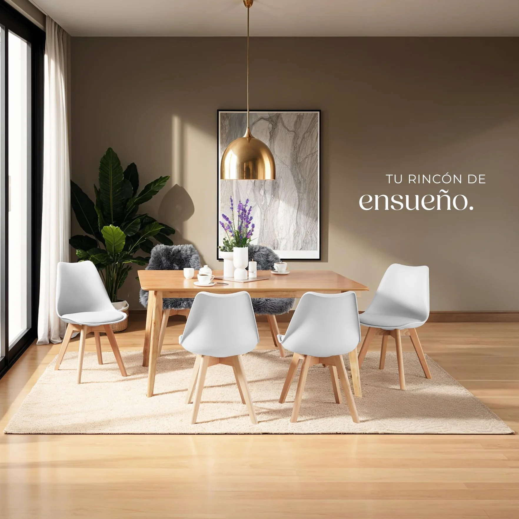 tectake® Sillas de Comedor, Muebles Comedor con Diseño Nórdico, Conjunto Sillas Cocina, Asiento Acolchado Silla Ergonómica, Mueble Cocina Moderno - Set de 2 Blanco