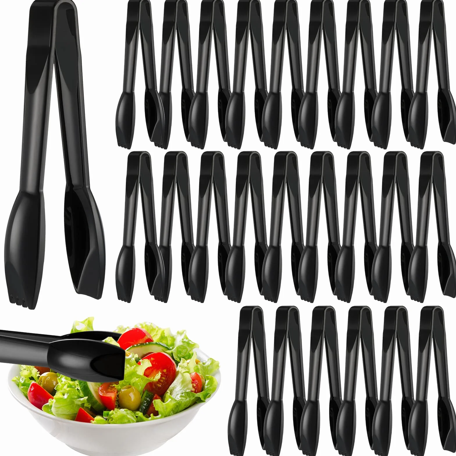 Pinzas de plástico para servir, utensilios de servir festoneados, accesorios de embutidos, pinzas resistentes para cocinar, pinzas pequeñas para aperitivos, alimentos, catering, cenas (24 piezas)