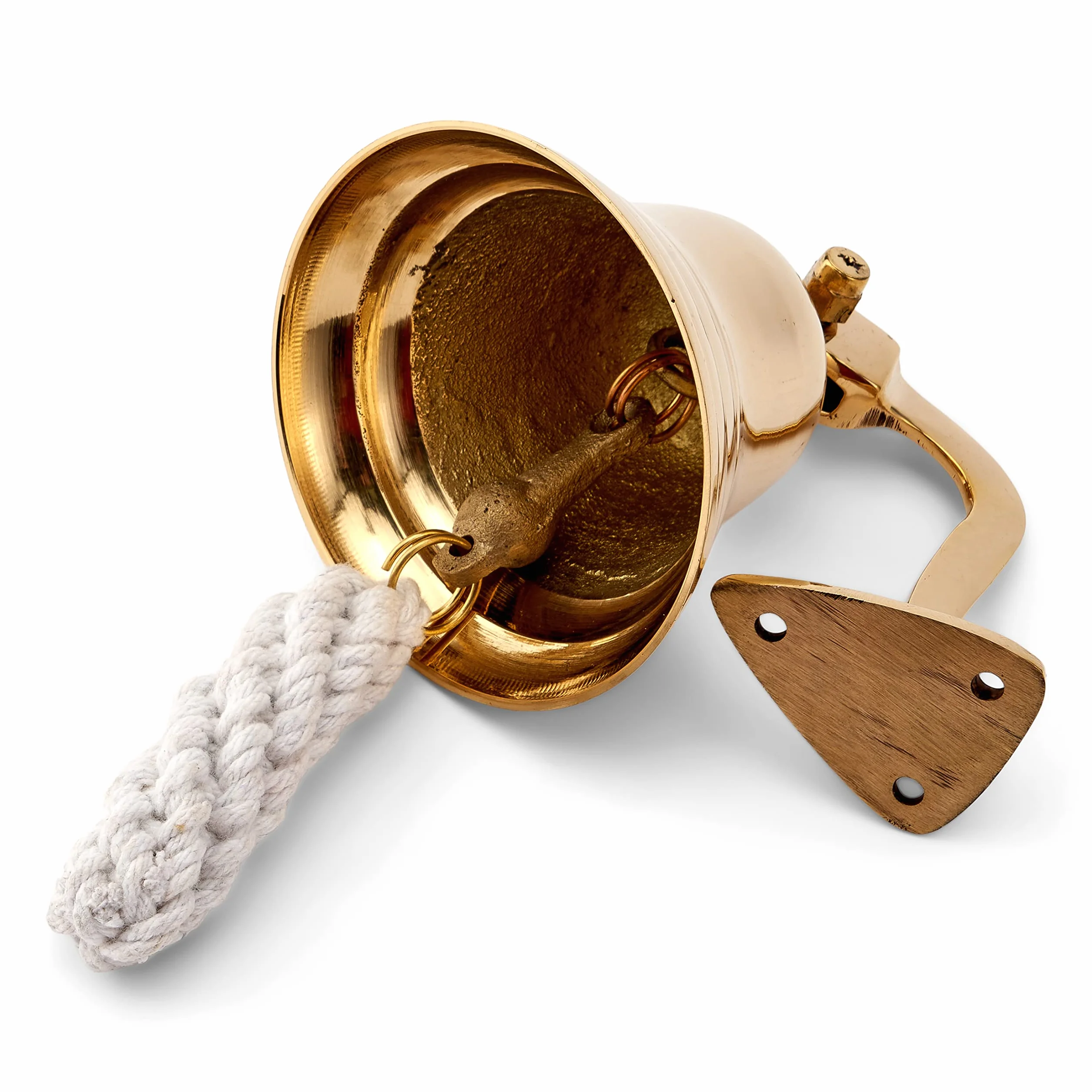 NKlaus Campana de barco de latón dorado con soporte de pared y cinta, diámetro de 7,5 cm, diseño ligero 11573