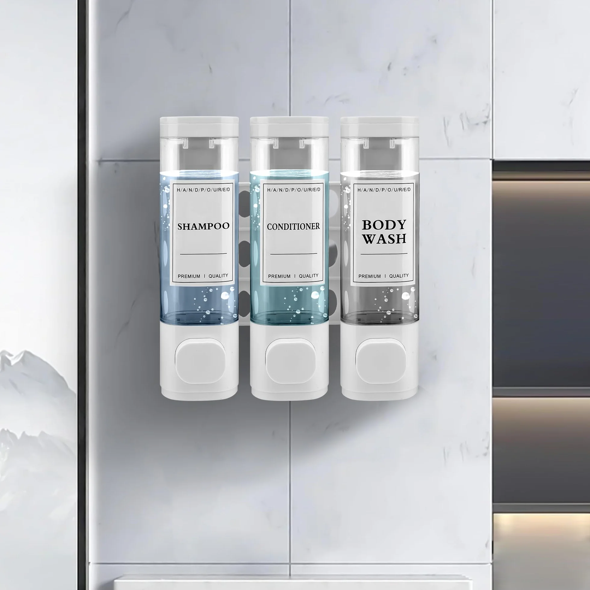 Dispensador de jabón para Montaje en Pared, dispensador de jabón líquido, dispensador de jabón de Mano, Gel de Ducha, detergente para Hotel, hogar (Blanco)
