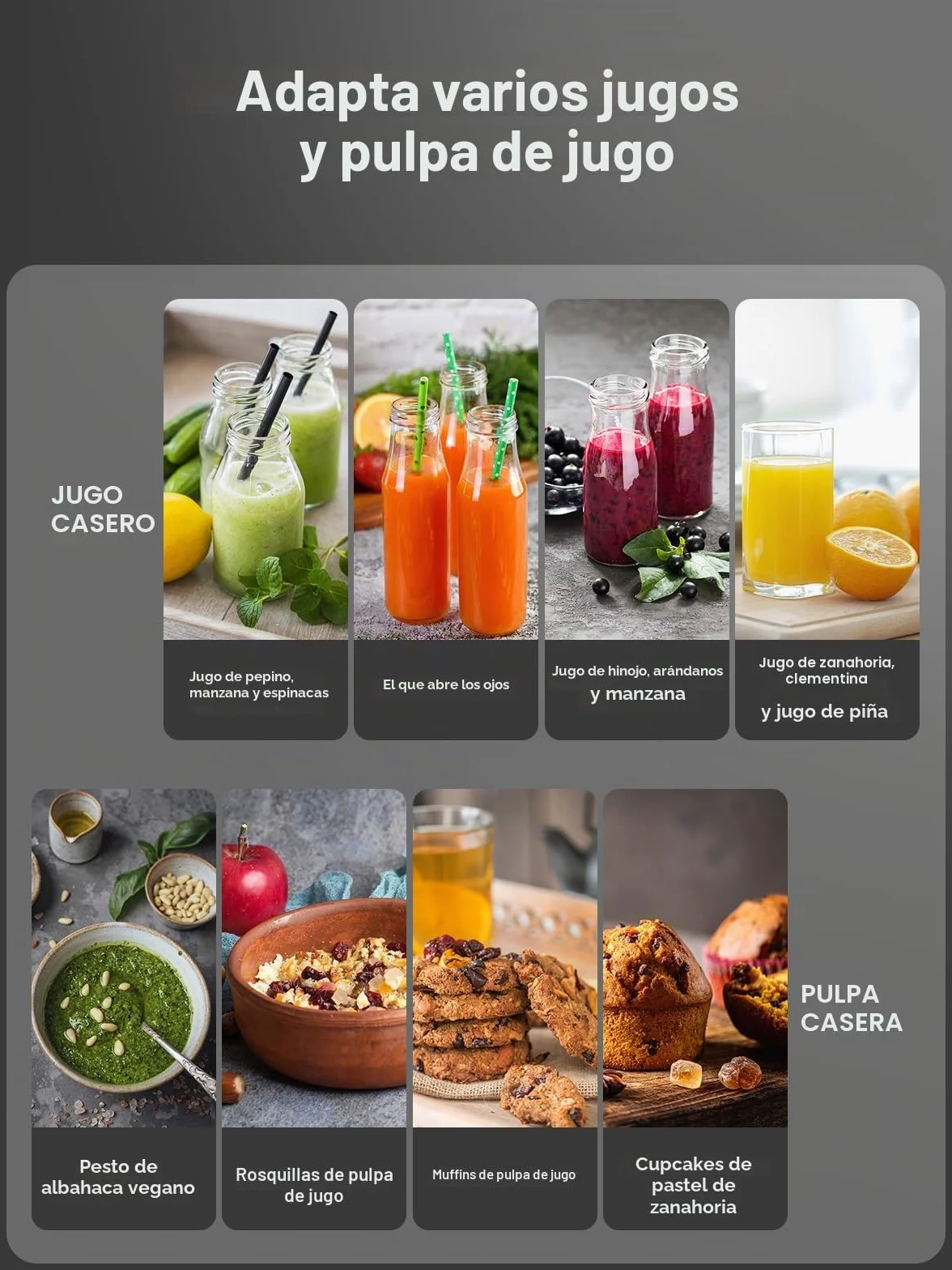 Juilist Licuadoras Para Verduras y Frutas, Extractor de Zumos y Verduras, Orificio de llenado de 65 mm, 3 Posiciones, con Cepillo de Limpieza, Fácil de Limpiar, Negro