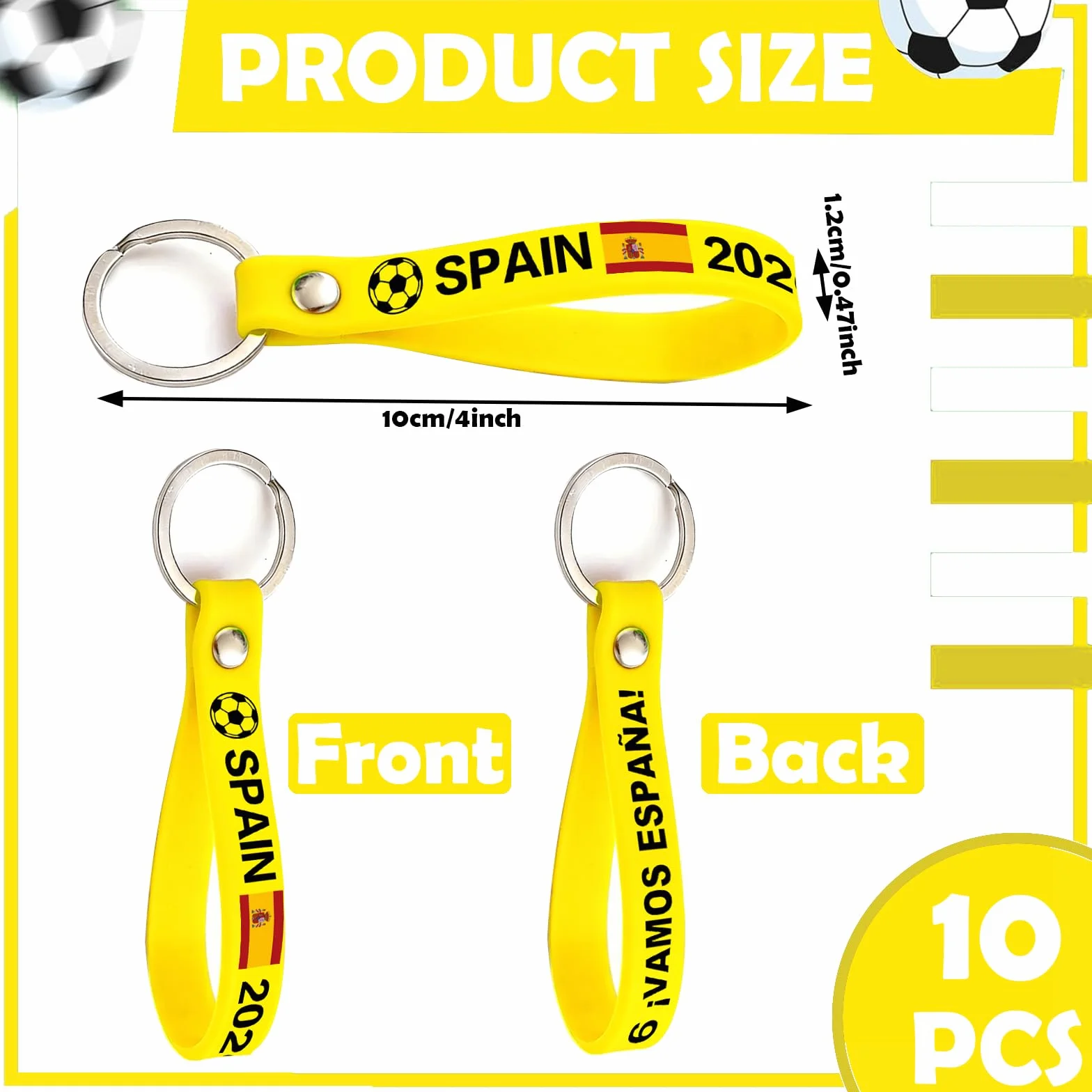 YESAH Juego de 10 llaveros de silicona con diseño de banderas y cordón, regalo flexible y resistente para fans