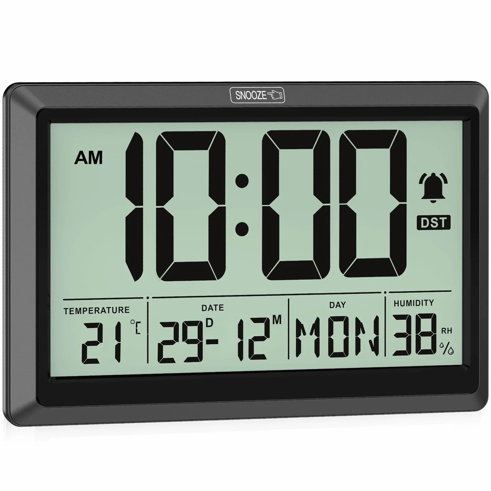 XREXS Reloj Digital de Pared y Mesa de 19,4 x 10,4 cm, Pantalla LCD HD, Reloj Despertador, repetición, DST, Temperatura/Humedad, ℃/℉ y conmutable 12/24 Horas, Funciona con Pilas para hogar y Oficina