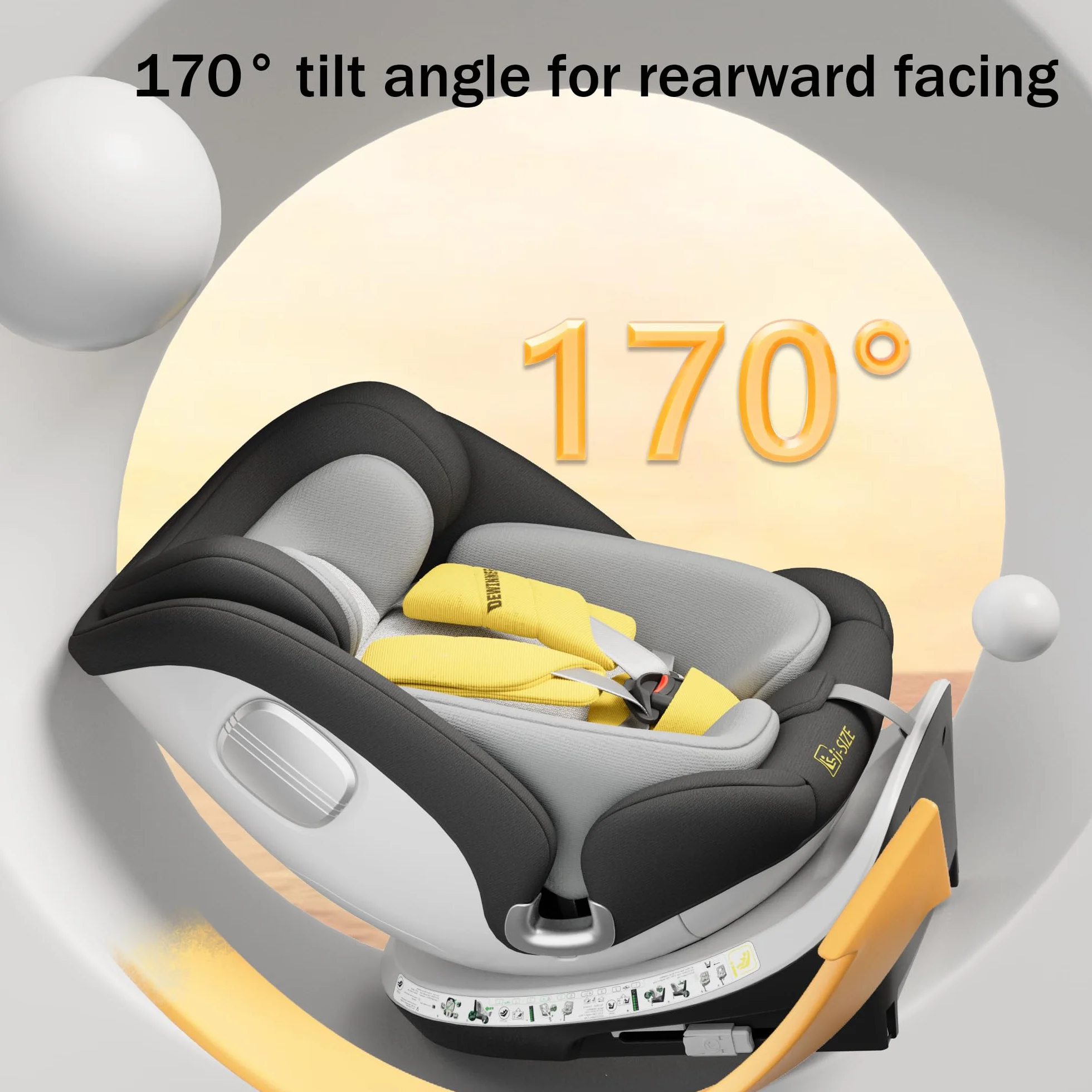 DEWINNER Sillas de Coche ISOFIX,I-Size 40-150 cm (0-36 kg),Silla Coche Bebé Grupo 0+/1/2/3, 5 Puntos Sillas de Coche Giratoria 360, RWF, FWF, Ajustable,Techo Anti-UV y Pata de Apoyo, ECER129 - Negro