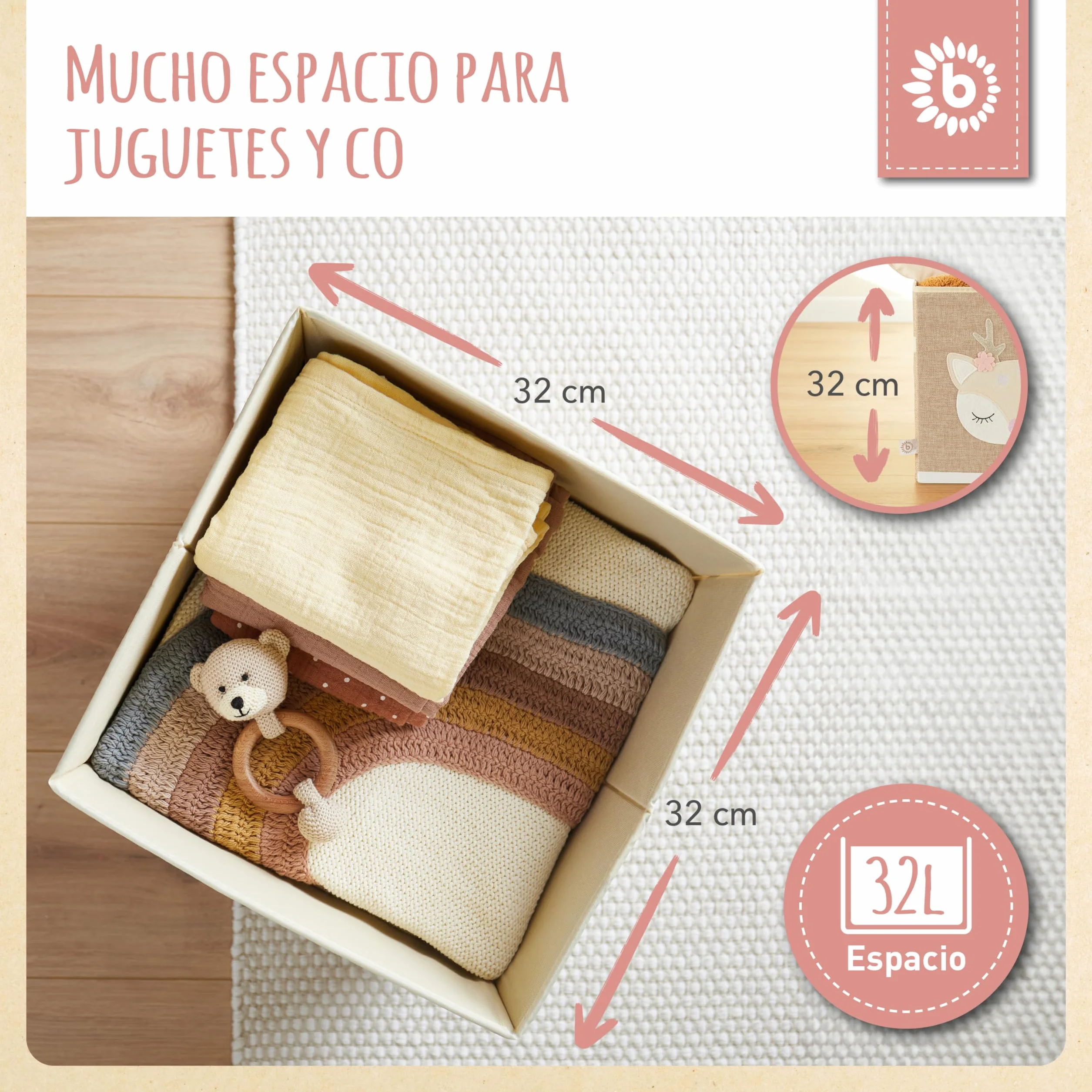 BIECO Caja Almacenaje 32x32x32 36L Plegable Decorativa para Kallax Estante Organizador Juguetes Infantil