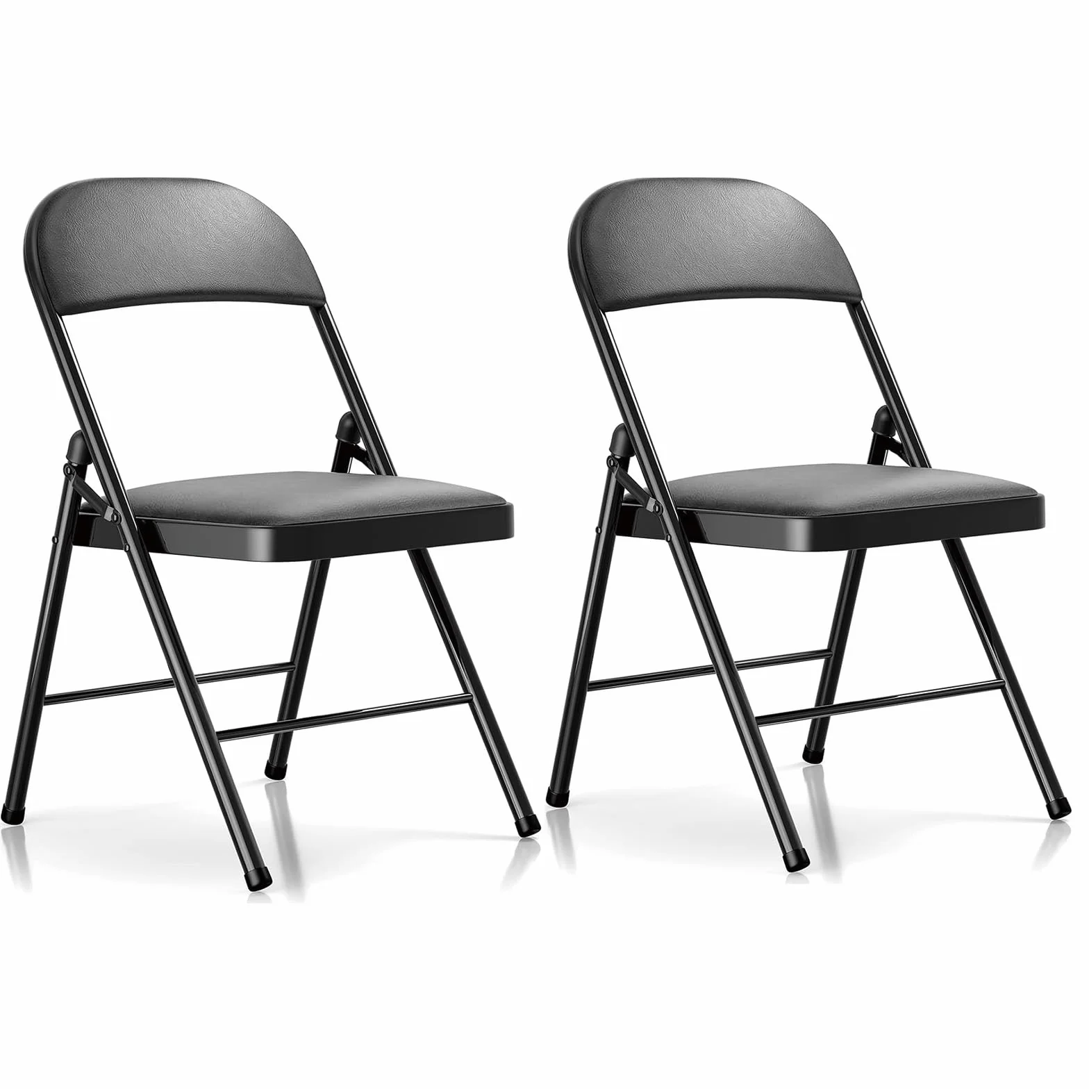 Set 2 Silla Plegable Acolchada, Sillas Plegables con Estructura de Acero Negro para Interior y Exterior, Silla de Comedor Apilable , Silla Plegable para Jardin, Balcón, Camping, Cocina y Eventos