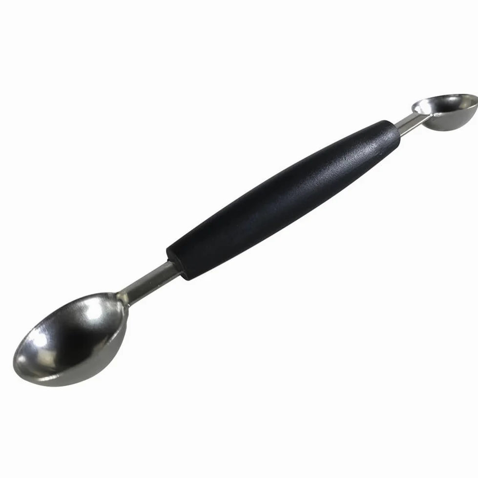 Cuchara de doble cara para frutas y melón, cortador de cuchara de acero inoxidable 2 en 1, 18 cm