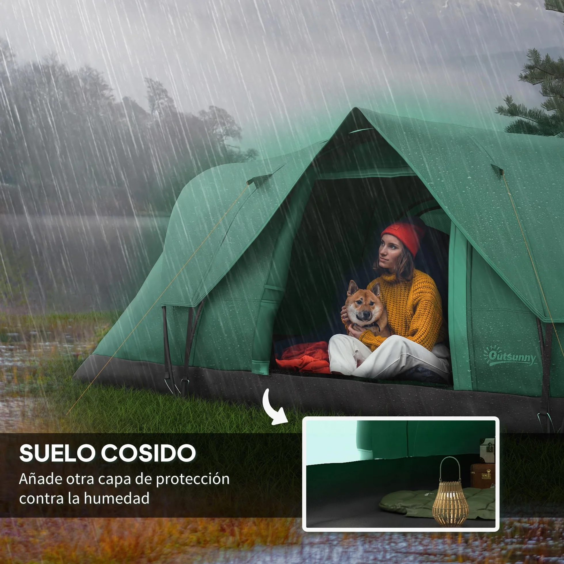 Outsunny Tienda de Campaña Familiar 5 Personas Impermeable 3000mm Túnel 455x220x180 cm