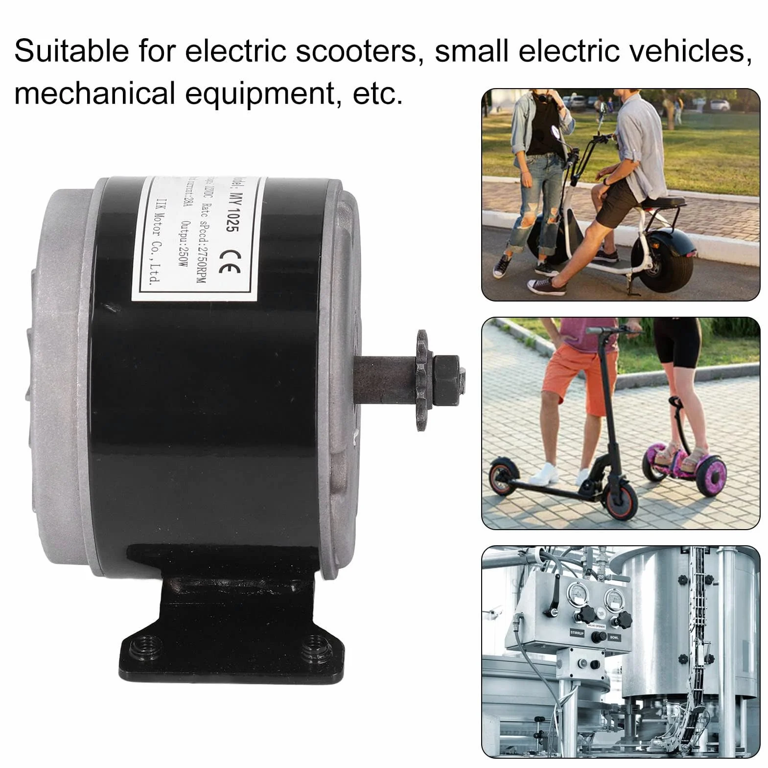 Motor DC Cepillado 12V 250W 2750rpm MY1025 para Scooter Eléctrico