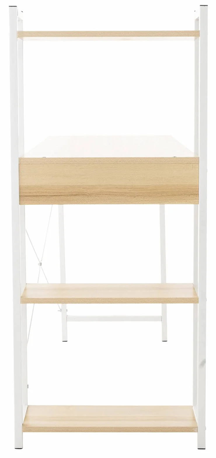 CLP Escritorio PoE De Madera con Estantería Lateral Movible I Mesa De Estudio con Estructura Metálica & 4 Estantes, Color:Arce