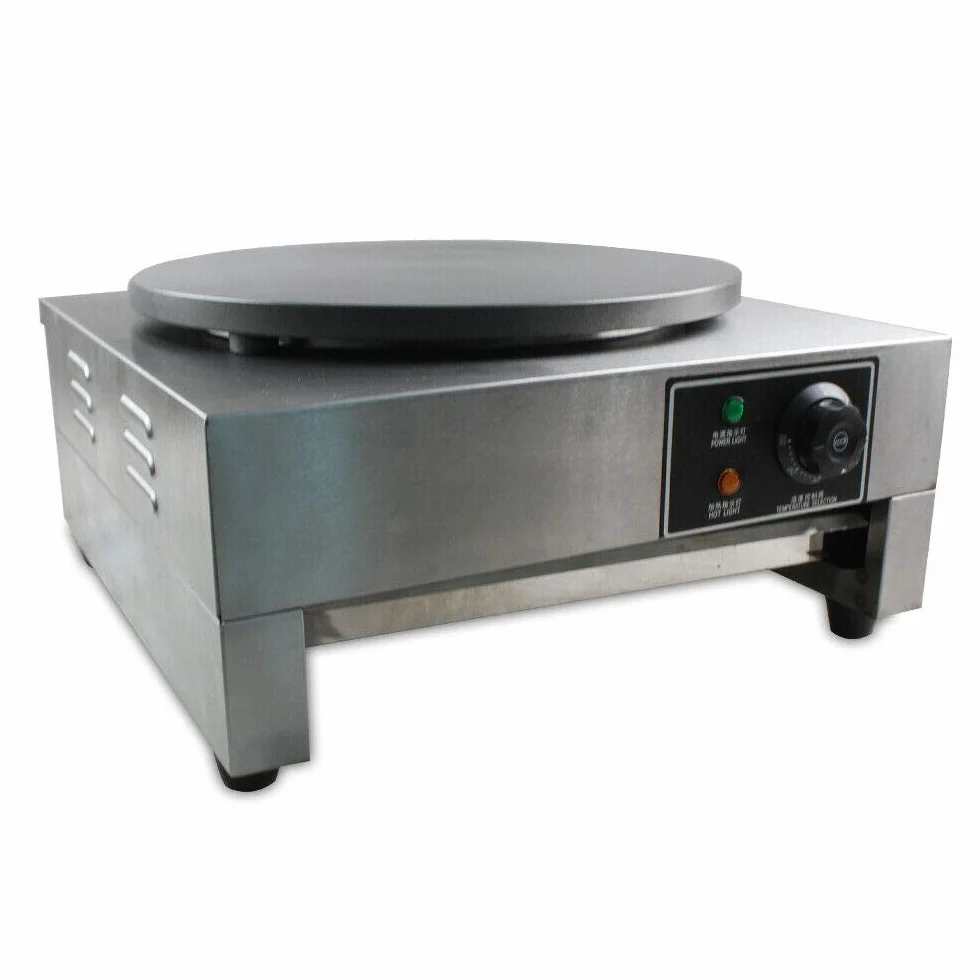 Futchoy - Crepa profesional con cuchara de madera 3000 W, crepera antiadherente, temperatura ajustable 50-300 ℃, para crepes, φ400 mm, moderno, profesional, acero inoxidable