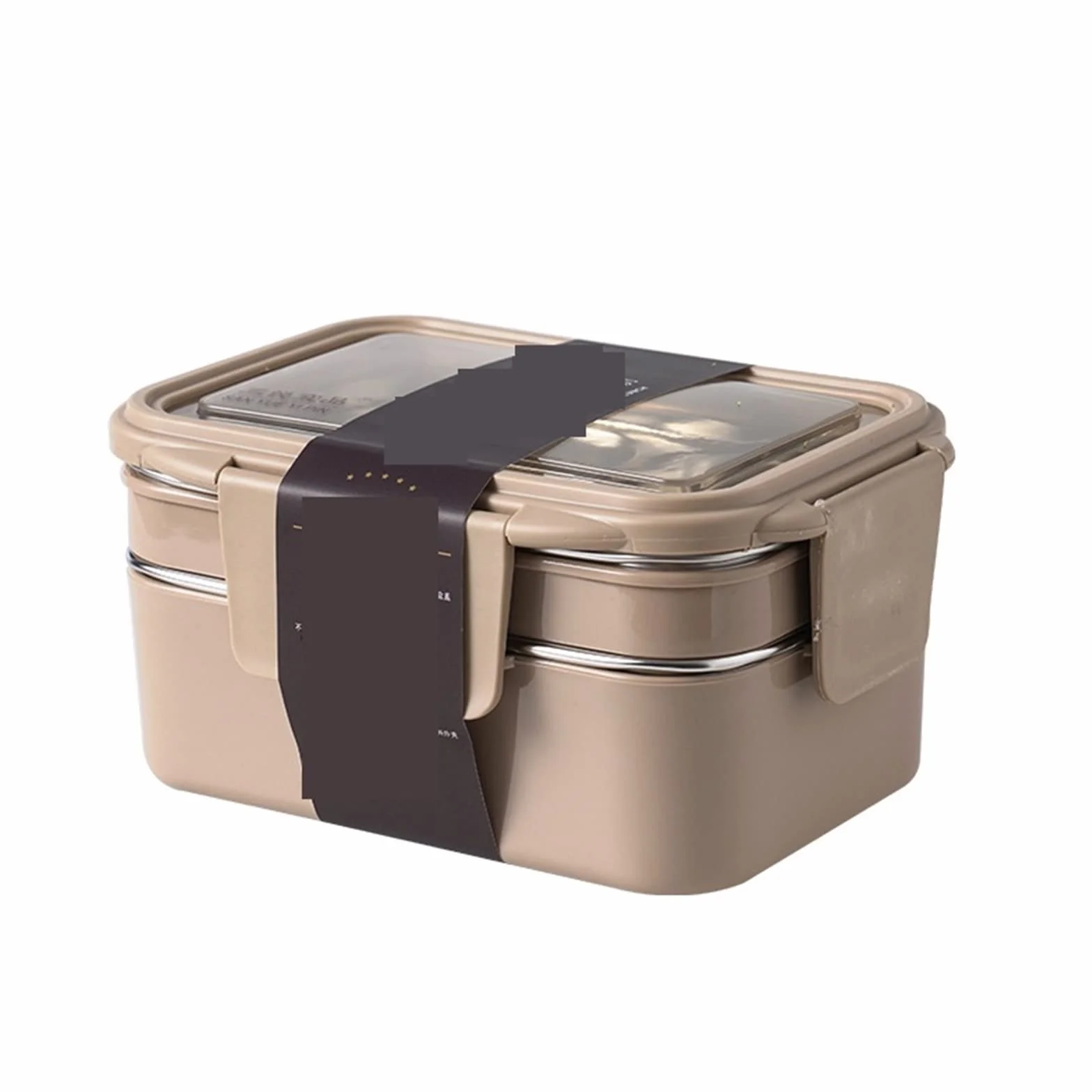Cajas Bento fiambrera térmica caja de mantenimiento fresco for adolescentes trabajador oficina almuerzo empaquetado portátil for comida trabajo(2 Layer Khaki)