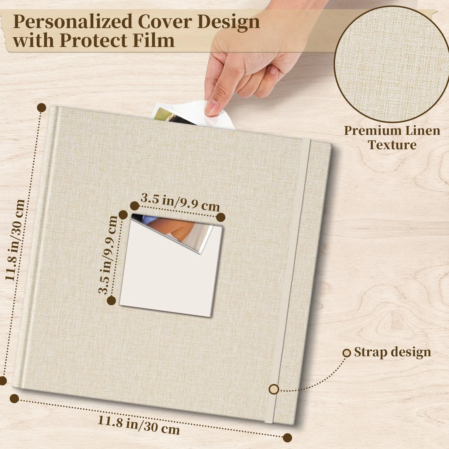 Álbum Fotográfico de Lino 30x30 cm Vienrose con Espacios para Texto, Scrapbook DIY 60 Páginas Beige