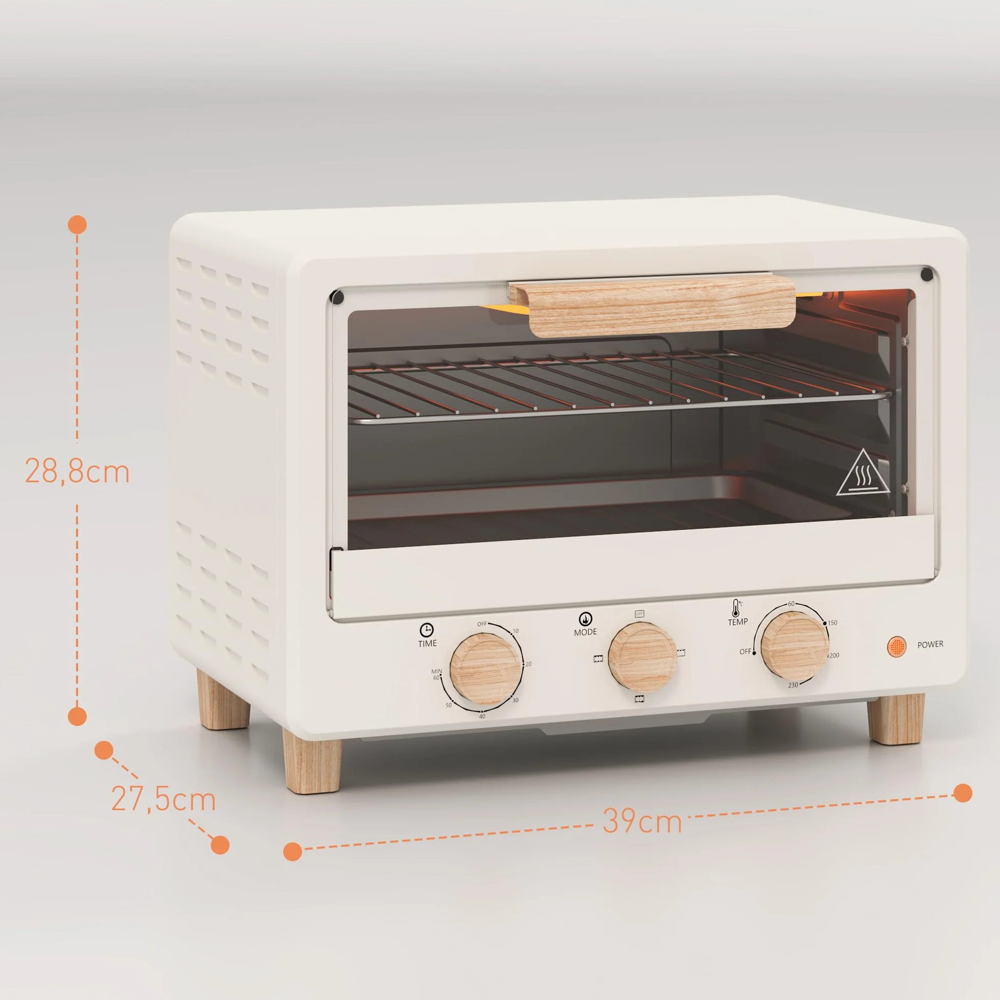 HOMCOM Horno Eléctrico de Sobremesa 16L 1400W con Puerta de Vidrio Temporizador y Temperatura Ajustables hasta 230℃ Crema
