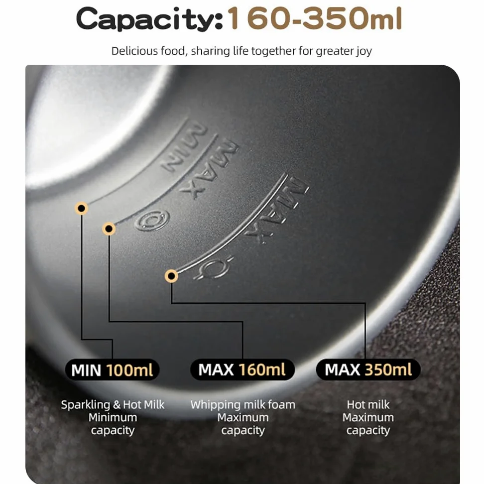 Espumador De Leche Eléctrico 4 En 1 con Calentador De Leche 350ml, Batidor Automático De Espuma Caliente Y Fría De Acero Inoxidable 304 para Café Latte Cappuccino Macchiato Chocolate Caliente