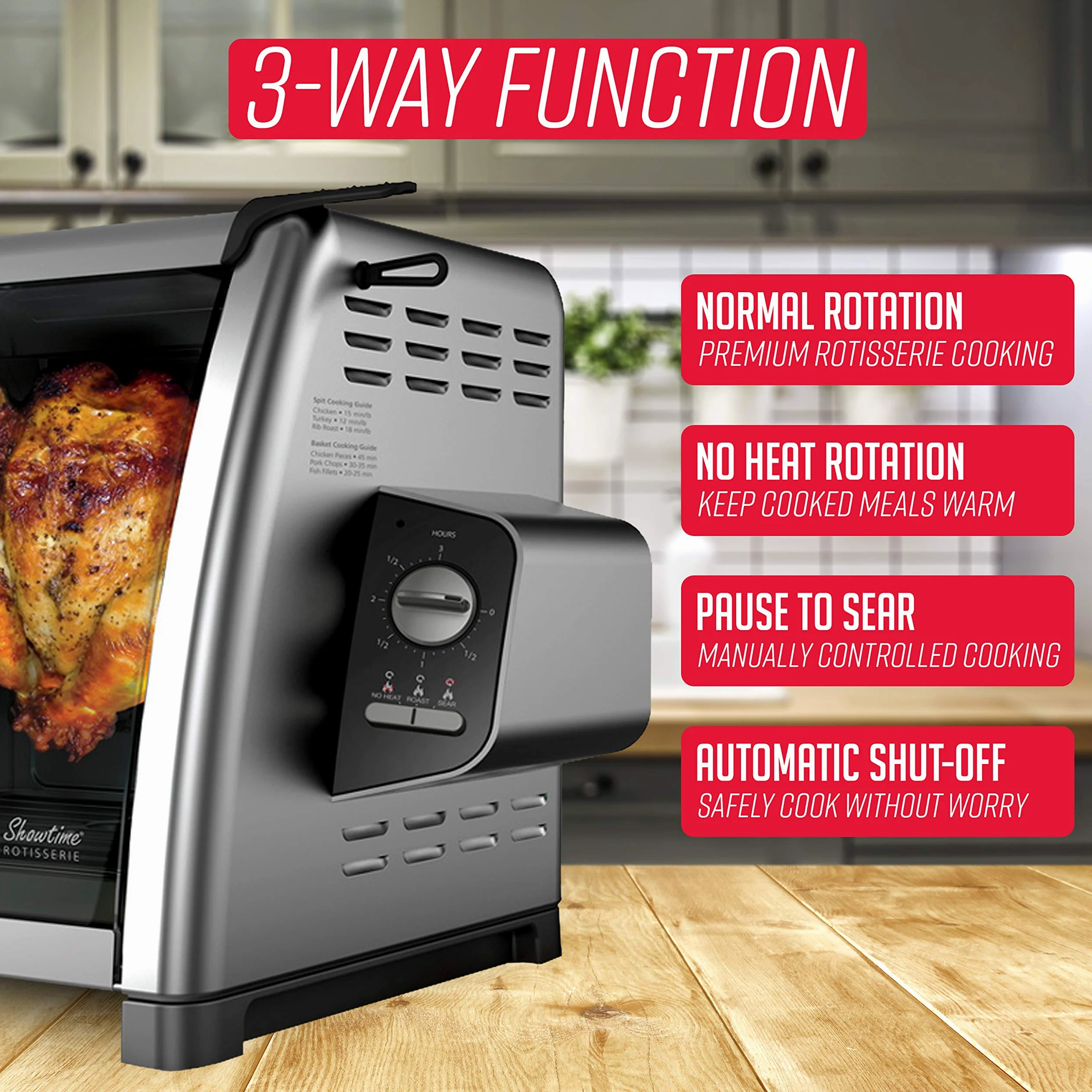 Ronco Modern Asador Horno de gran capacidad (12 libras), cesta multiusos para cocinar versátil, controles fáciles de usar