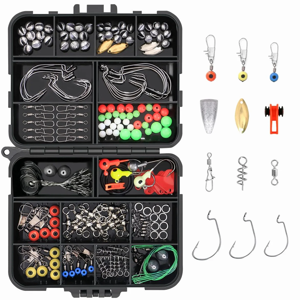 Vicloon Kit de Anzuelos de Pesca con Caja de Aparejos, Incluye Pesas, Emerillones e Imperdibles