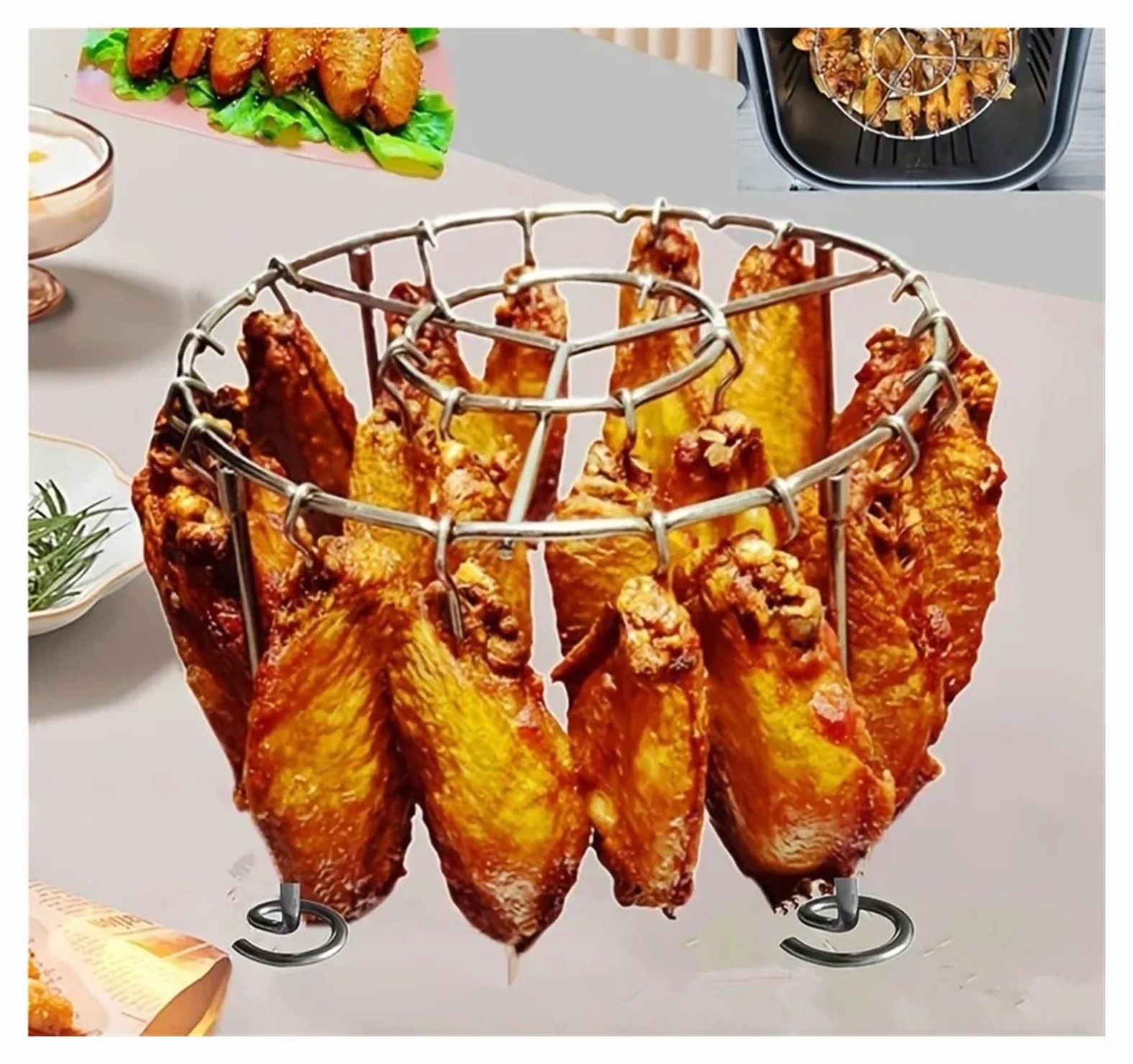 Genérico Parrilla Vertical de Acero Inoxidable for freidora de Aire | 23 brochetas, for 3,2-5,5 cuartos, multiusos, duraderas