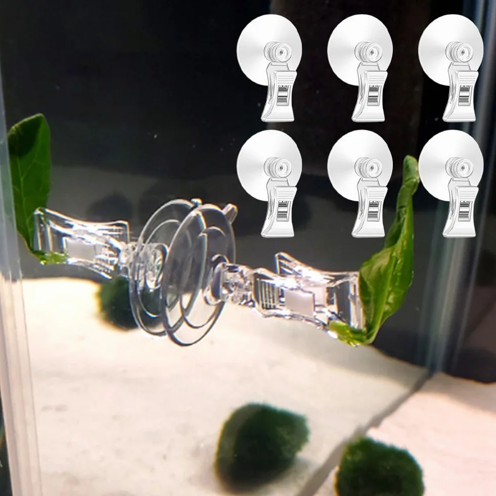 Kiuiom 6 Pcs Ventosa Gancho De Clip,Gancho De Ventosa Soporte Clip,Pinza De Ventosas,Transparente Clip,Ventosas Con Abrazadera,Para Baño,Oficina,Cocina,Tienda,Acuario