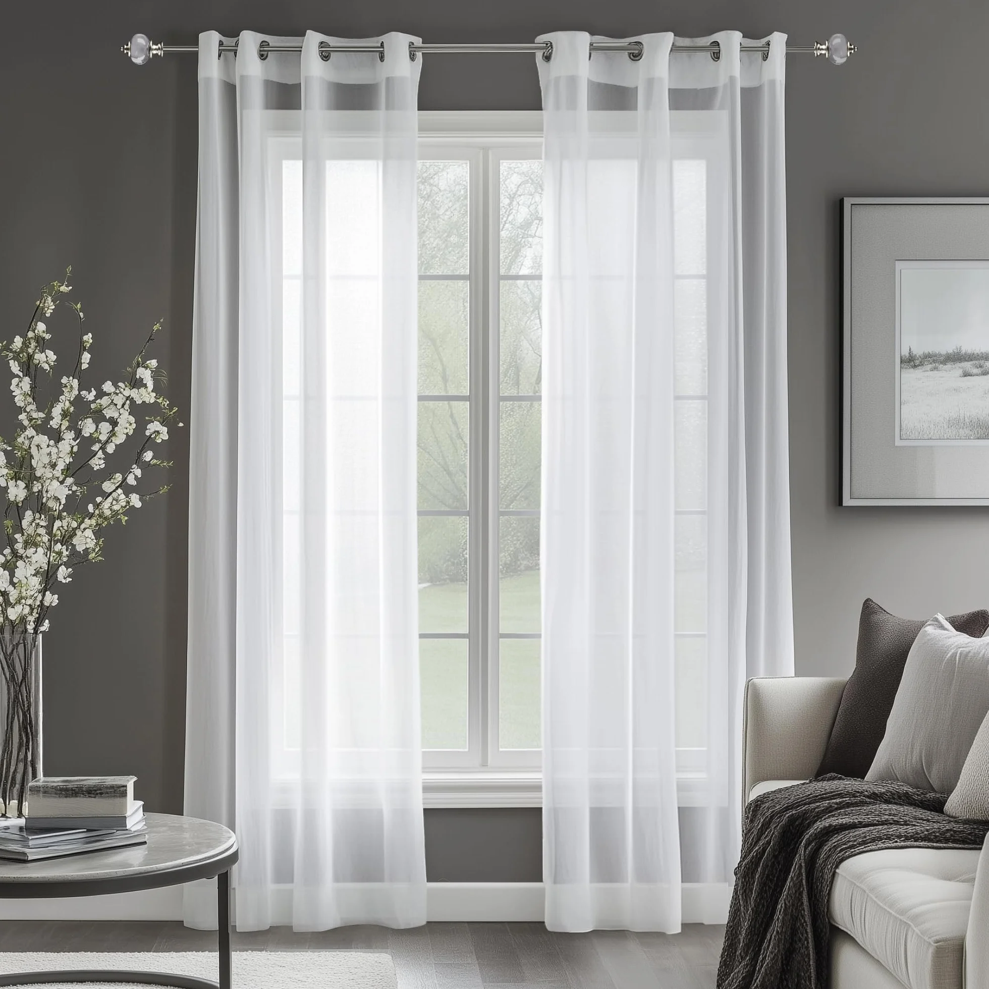 Deconovo Visillos Cortinas Traslúsidos Blancos Sheer Voile Gasa 2 Paneles 140 x 245 cm