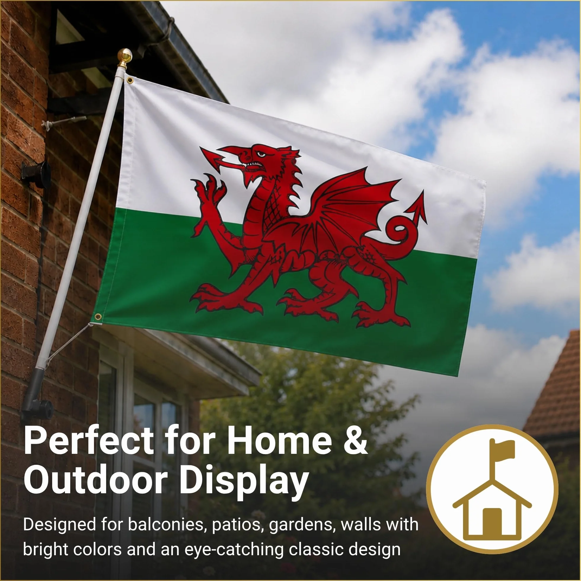 SHATCHI Grande bandera de Gales dragón galés Cymru 3x2 pies poliéster ojales latón