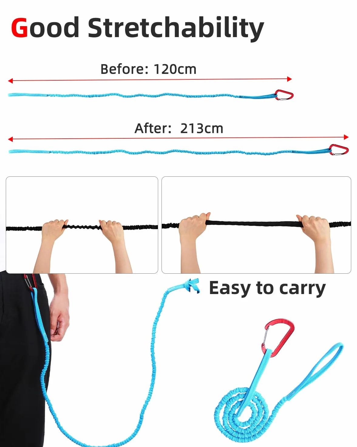 Abahub Paddle Leash Kayak Sup 150-210cm Elastic Correa Seguridad Mosquetón