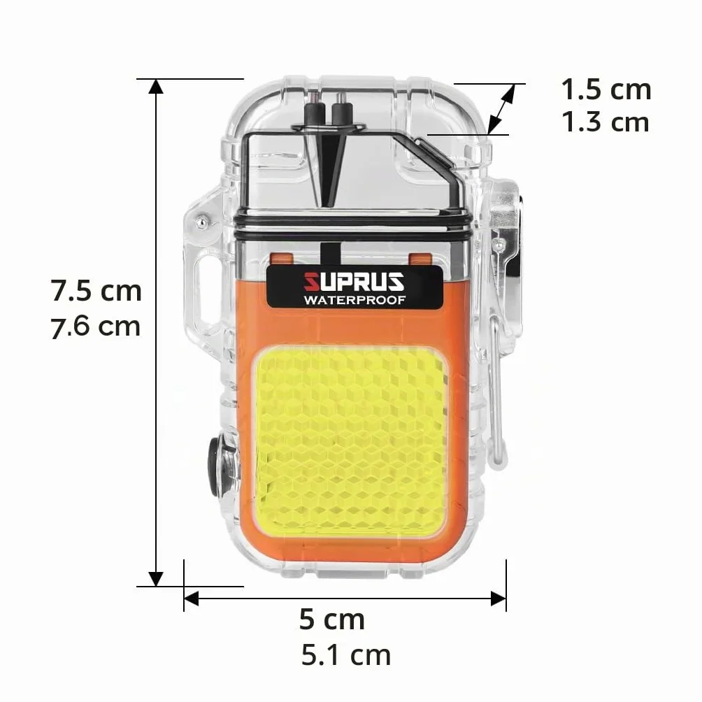 SUPRUS Encendedor de plasma recargable impermeable resistente al viento doble arco con silbato de emergencia naranja