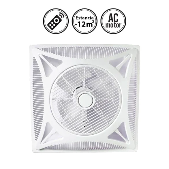 Bilake Ventilador de Techo Cuadrado 60x60 Blanco | Empotrable para Falso Techo y Panel Desmontable | Con Mando a Distancia | 3 Velocidades | Motor AC | Rejilla Orientable | Silencioso (Sin Luz)