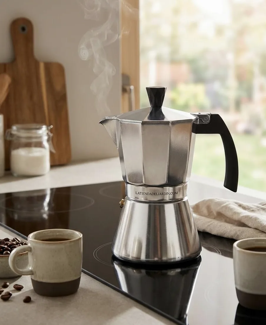 Suinga CAFETERA CLÁSICA ITALIANA de inducción de aluminio duradero y resistente. Capacidad de 9 tazas. Color Gris