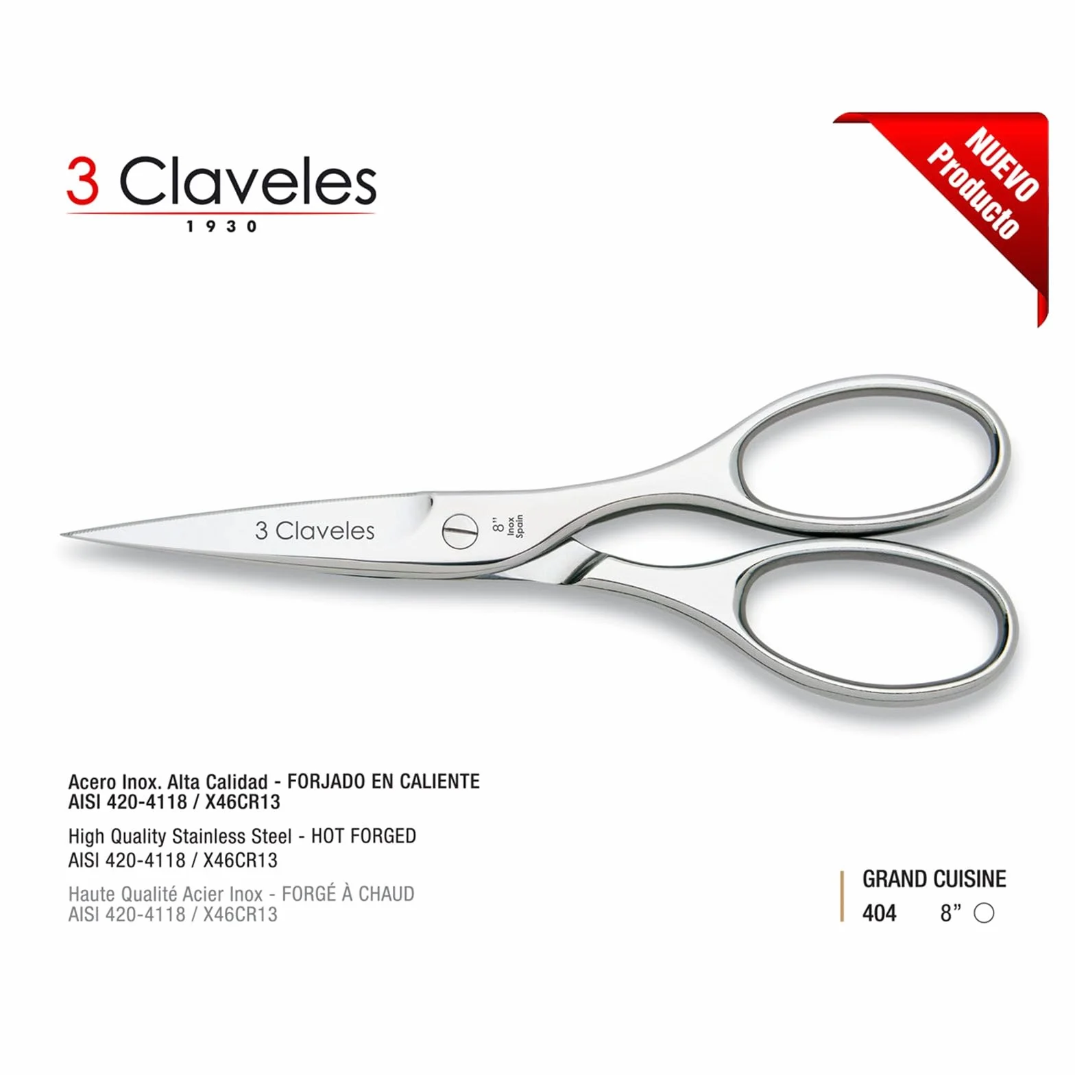 3 Claveles - 3Claveles 404 - Tijera para cocina de 8 pulgadas, inox