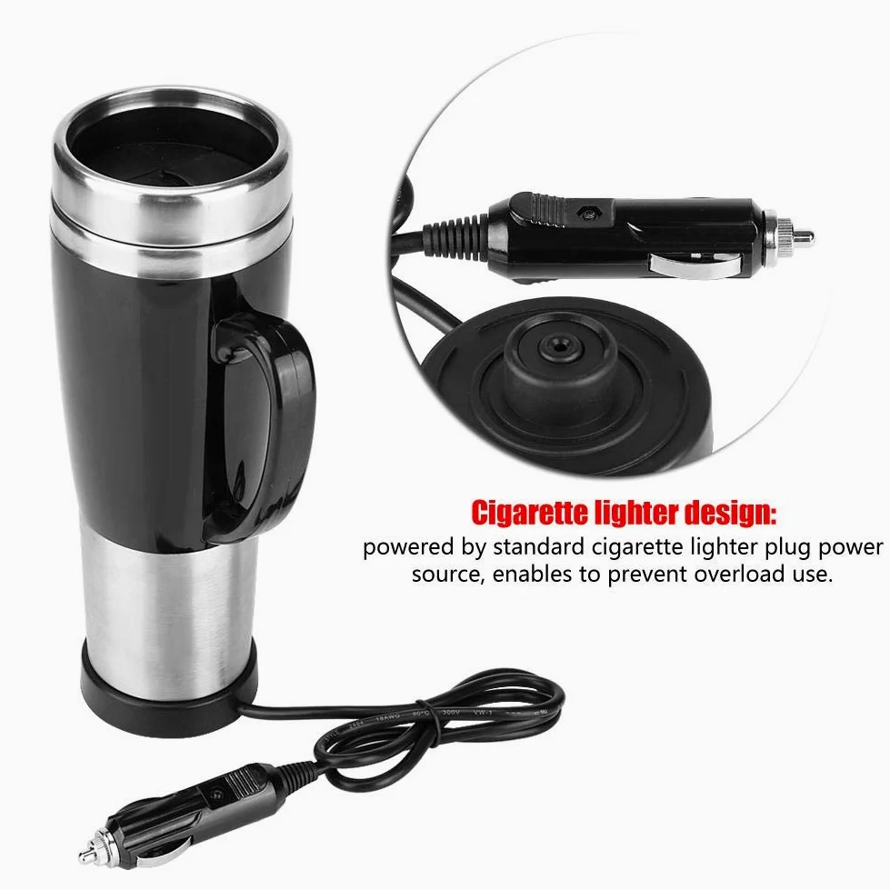 Taza Calefacción Eléctrica, Calentador Coche Portátil 450 ml, Botella Té Café Multifuncional para Conductores Viajeros Oficinistas en Carretera Camping
