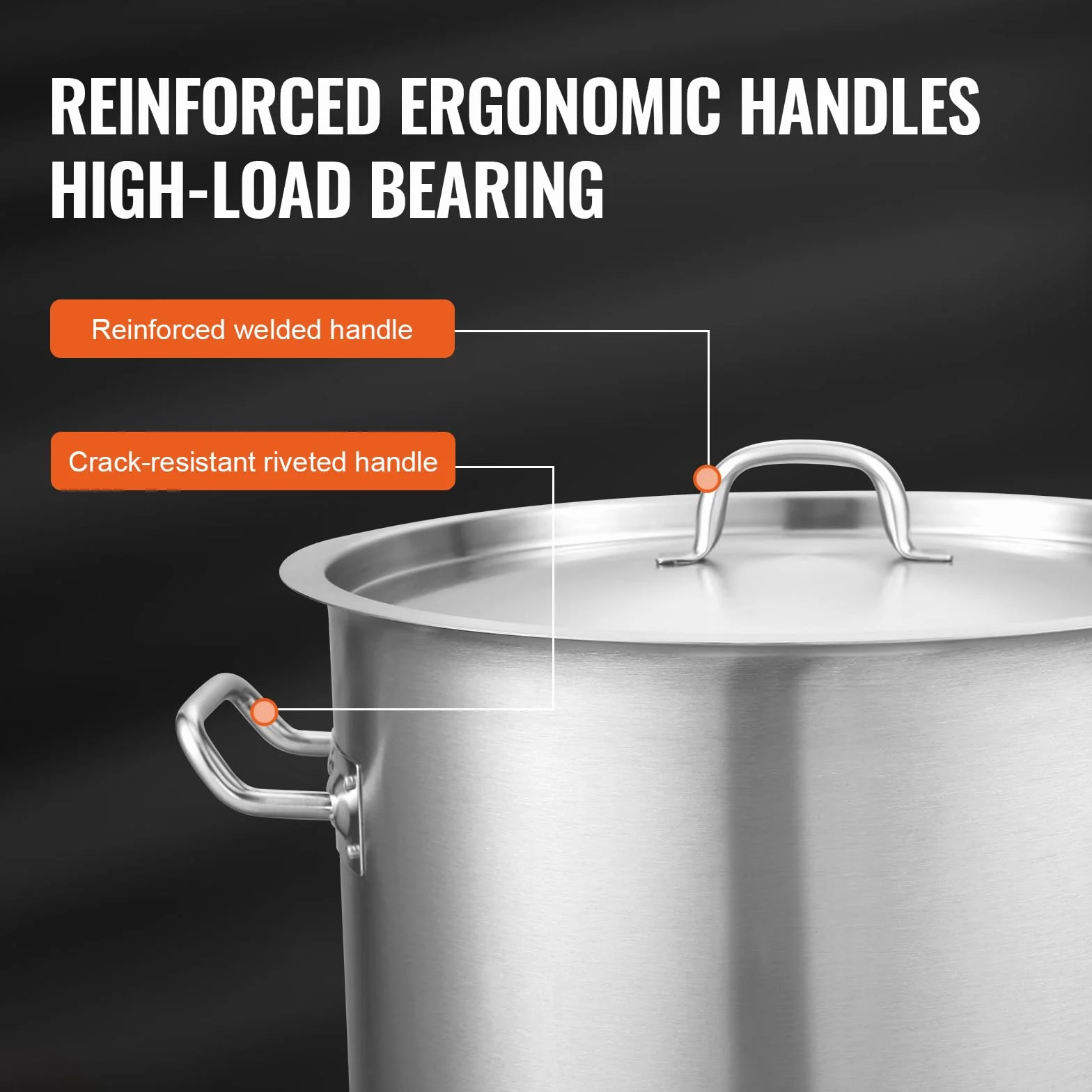 VEVOR Olla para Sopa 39,7 L Olla con Tapa y Asa Diámetro de 35 cm Alto de 41 cm Grande de Acero Inoxidable, Llama Abierta e Inducción para Eventos Comerciales, Restaurantes