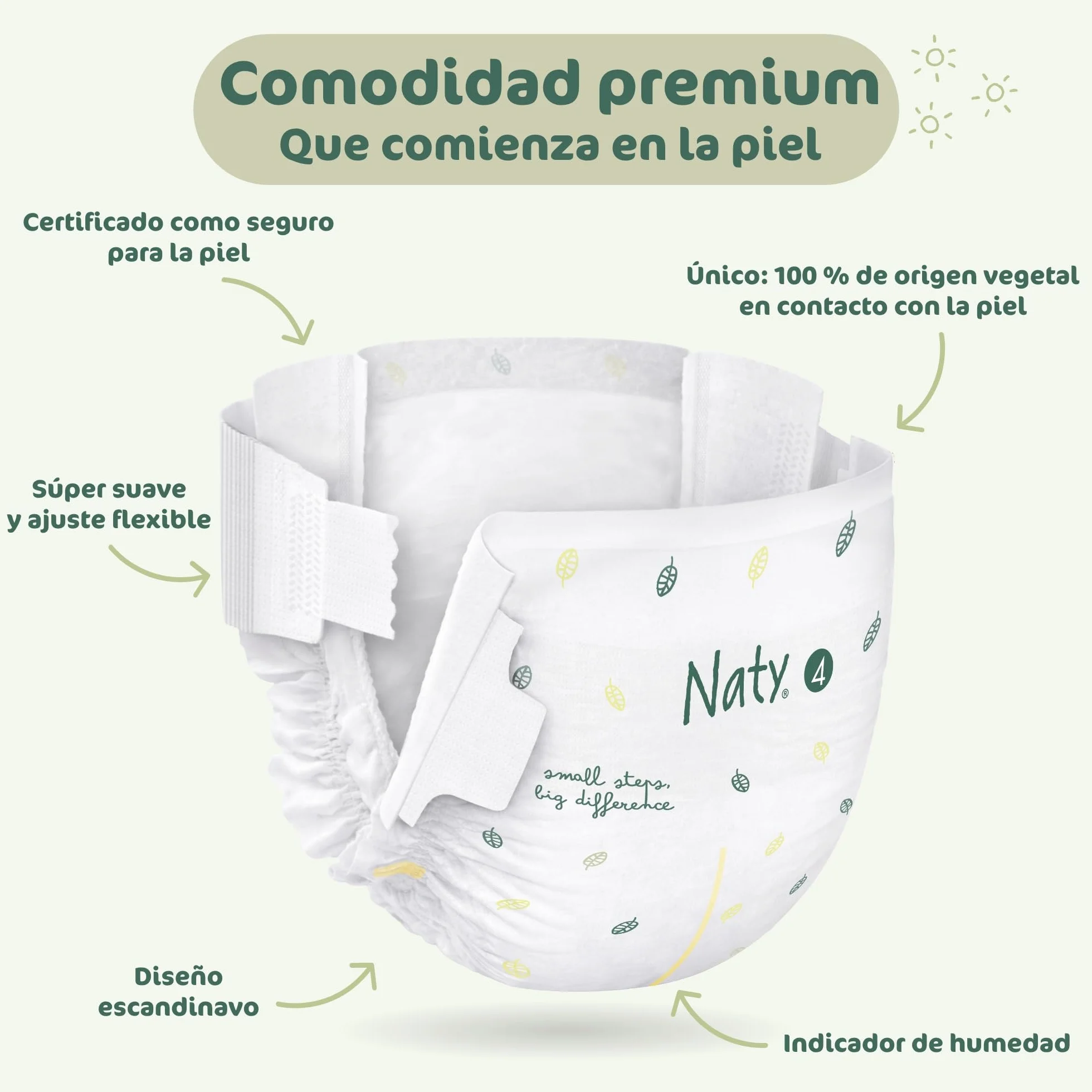 Naty BioEmbrace Pañales Bebé Talla 4 (7-18 kg) 88 unidades Protección antifugas Suavidad vegetal Sin cloro