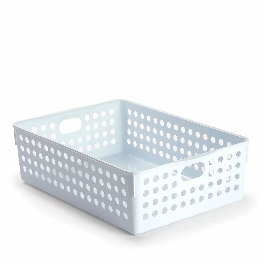 CABLEPELADO Cesta de almacenamiento organizador plastico, Organizador de plástico, Cesta organizadora de plástico, Incluye asas, 29 cm de largo, 20 cm de ancho y 9 cm de alto, Blanco