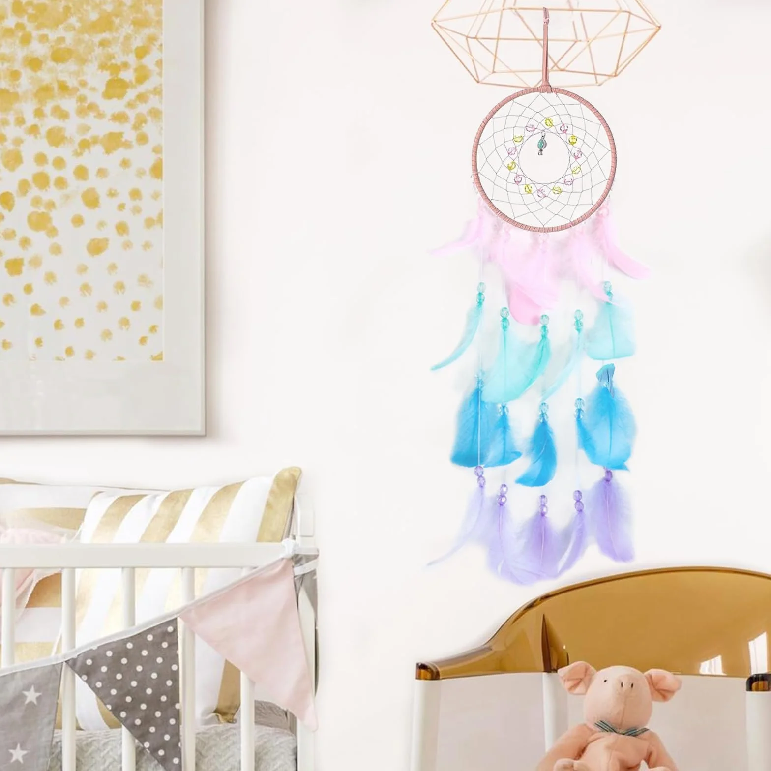 2 Piezas Atrapasueños para Niños, Dreamcatcher con Plumas Blanco y Rosa, Atrapasueños Bohemio Hecho a Mano, Atrapasueños para Colgar en la Pared, Decoración del Hogar