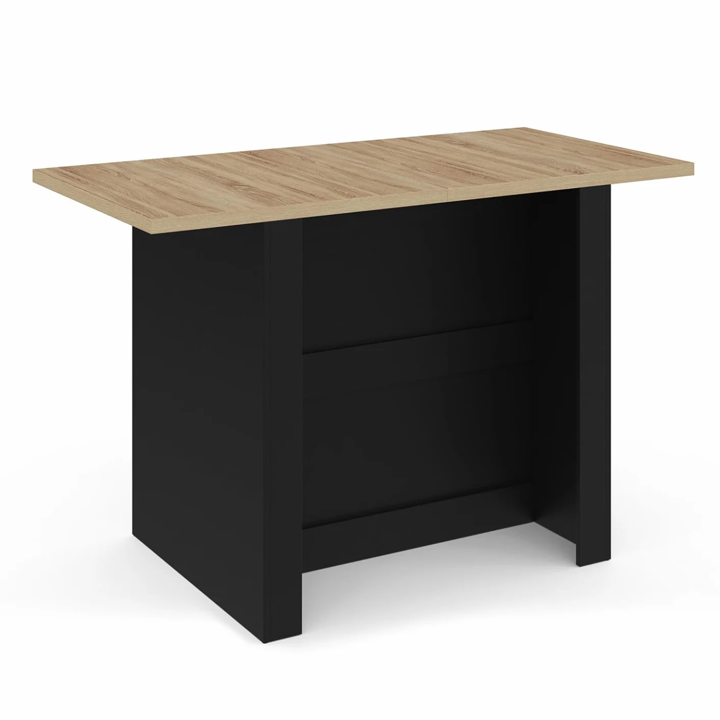 IDMarket – Ilot central BAO 140 cm 4 personas madera negra con encimera de haya