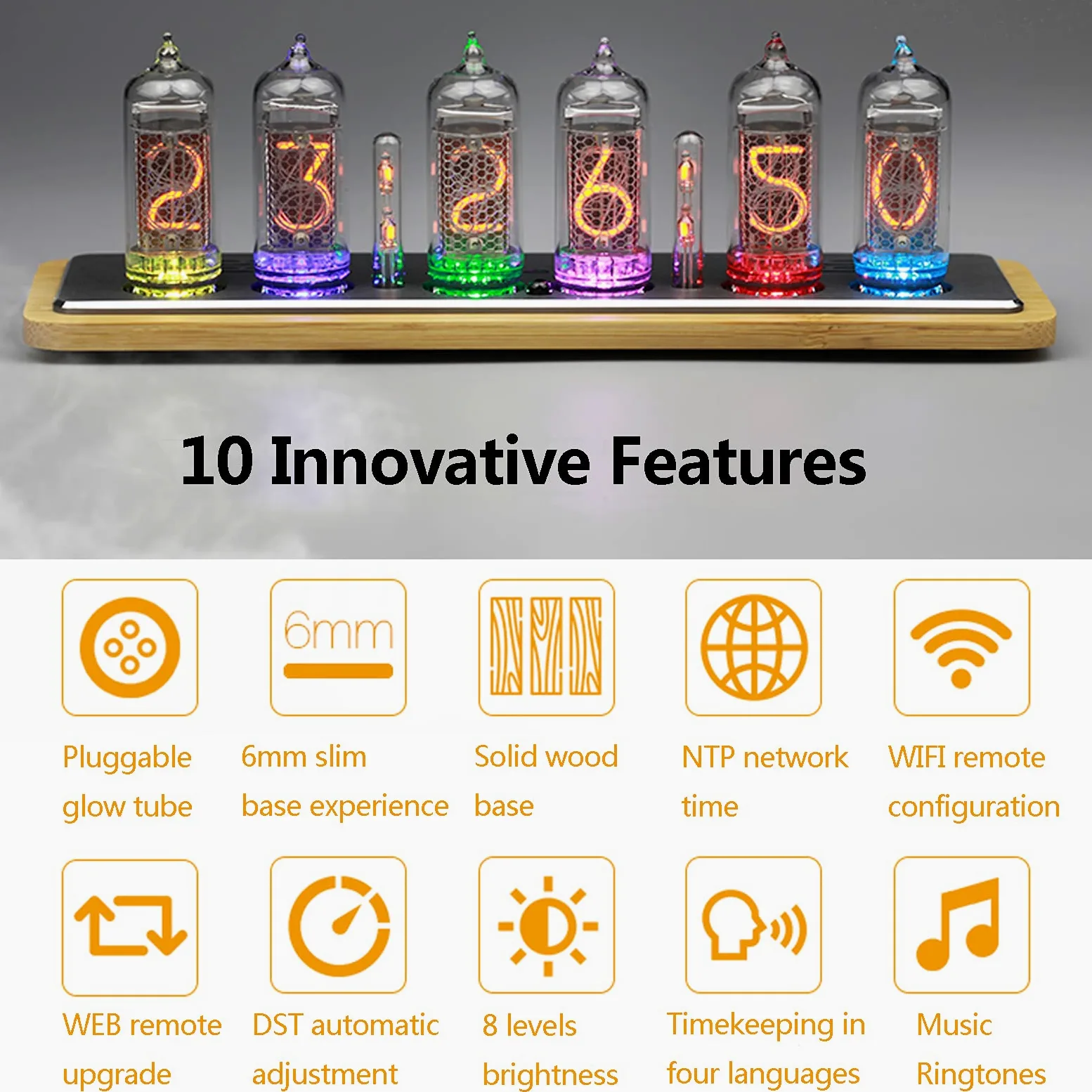 Regalos Personalizados, Reloj Digital LED, Relojes de Escritorio, Kit de Reloj Nixie con Brillo Que Ajusta automáticamente el Control Remoto, Reloj Despertador con bombil