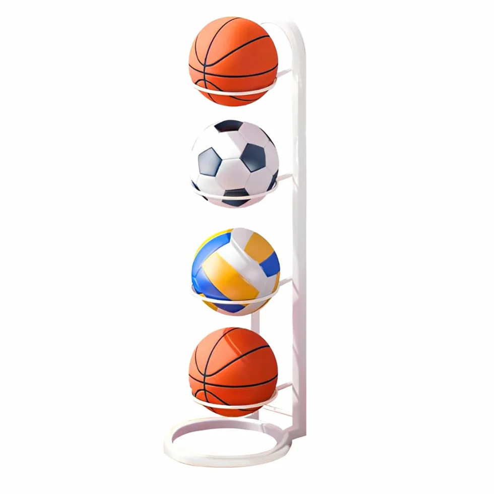 Estante de Almacenamiento de Pelotas 4 Niveles, Soporte Vertical Extraíble para Balón de Fútbol y Baloncesto