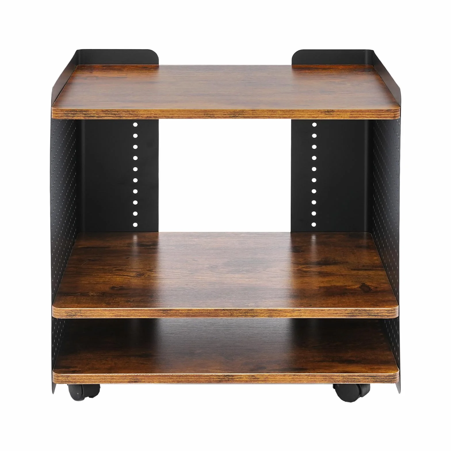 Mesa de impresora, 50 x 39 x 40 cm, soporte para impresora de 3 niveles, soporte para impresora móvil con organizador, estantería, archivador para oficina en casa (negro, marrón)