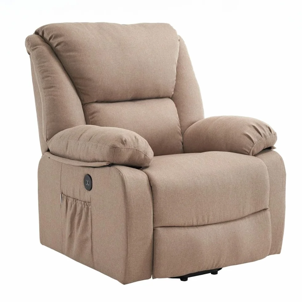 DUPI Sillón Relax Eléctrico Masaje Chicago, Sillón Masaje,con Calor Lumbar, reclinable,Microfibra (New Capuchino)