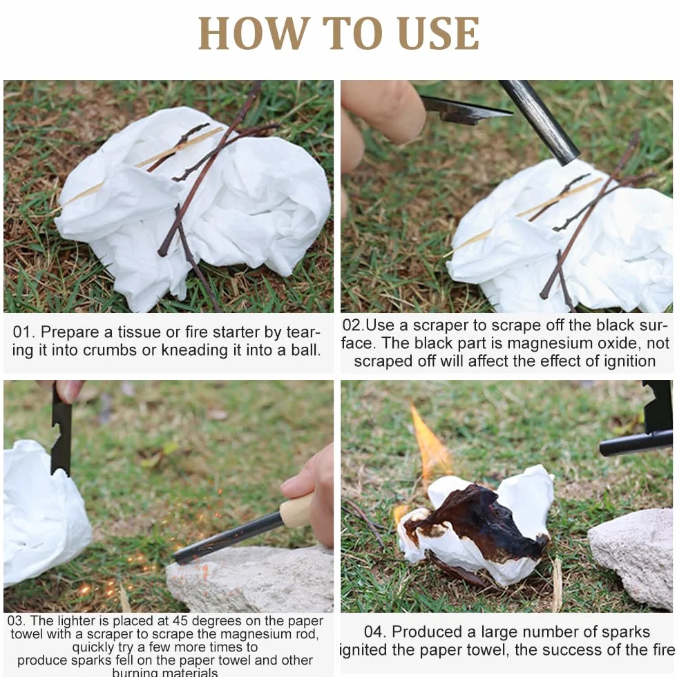 Survival Fire Steel - Kit de iniciación de fuego de acero, barra de ferrocerio de magnesio con raspador y silbato para camping