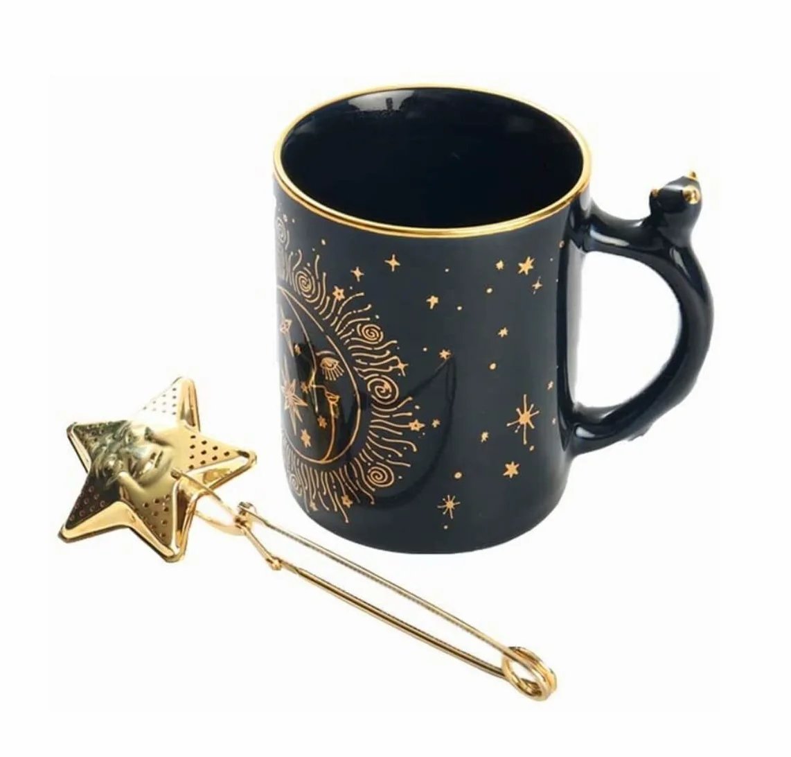 Taza de Café de Té Taza Clásica De Pareja De Estrellas, Taza De Cerámica, Taza De Café Con Cielo Estrellado En Blanco Y Negro, Taza De Moda, Regalo Multifuncional para té de la tarde