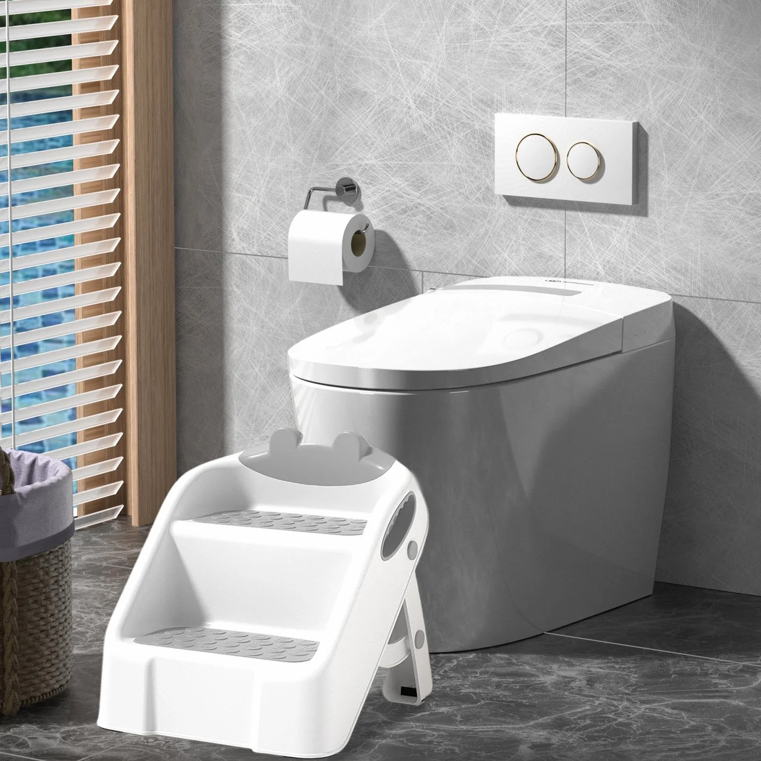Taburete Infantil, Taburete con Escalón para Niños para Baño, Antideslizante Escalera 2 Peldaños Infantil, Taburetes Plegable De 2 Escalones para Niños, Taburetses Gris