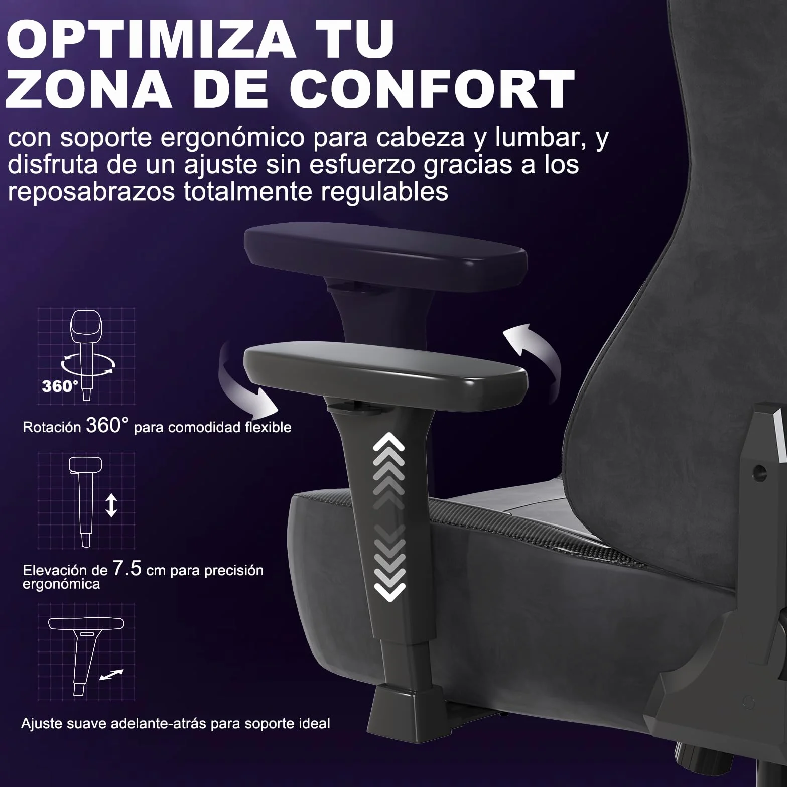 Devoko Silla Gaming Ergonómica para Adultos, con Reposabrazos 3D, Espuma de Alta Densidad, Soporte Lumbar Ajustable, Base Metálica Robusta, Ideal para Juego y Oficina, Negro