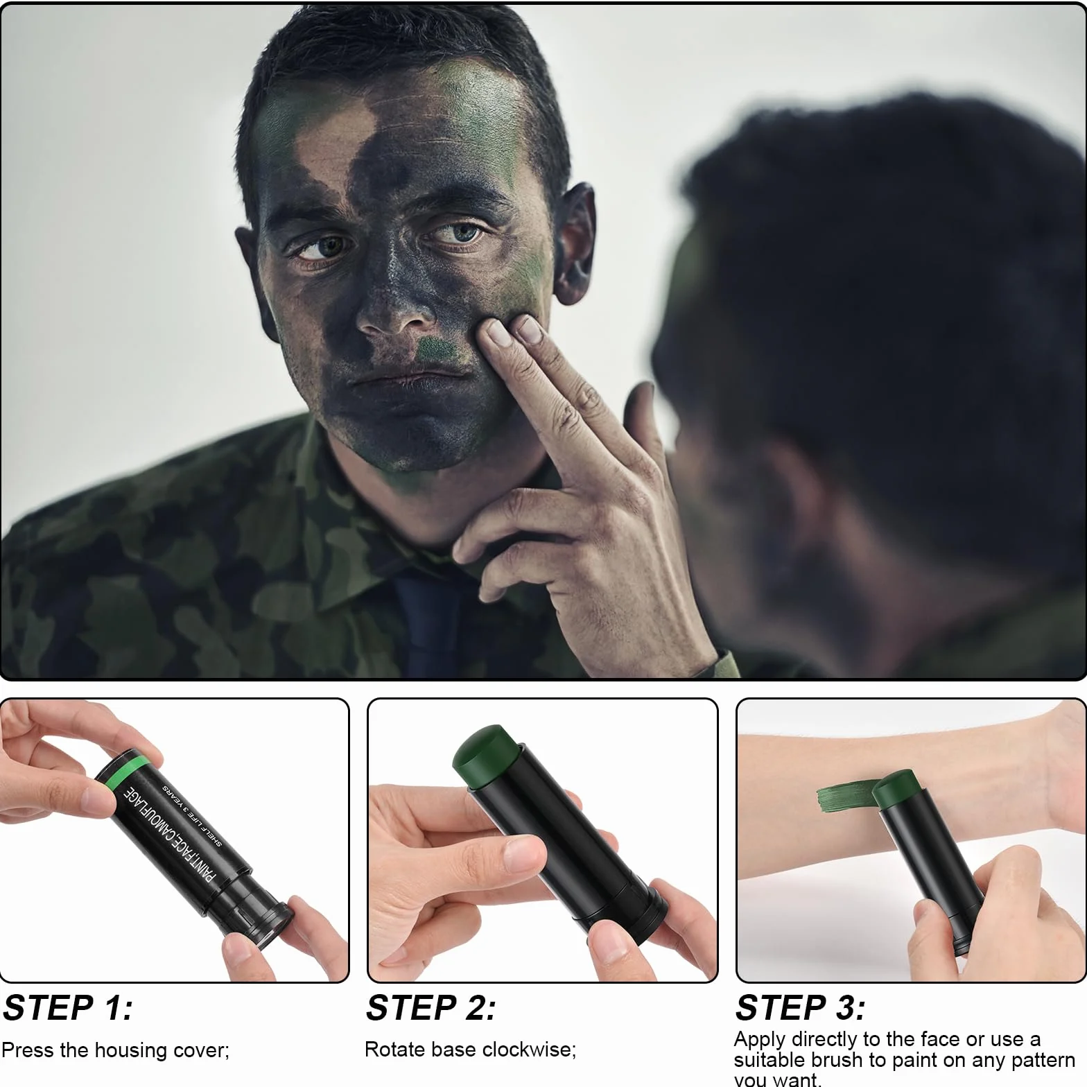Aomig Palitos de Pintura Facial de Camuflaje 3 Piezas Kit de Maquillaje Militar Portátil Tres Colores
