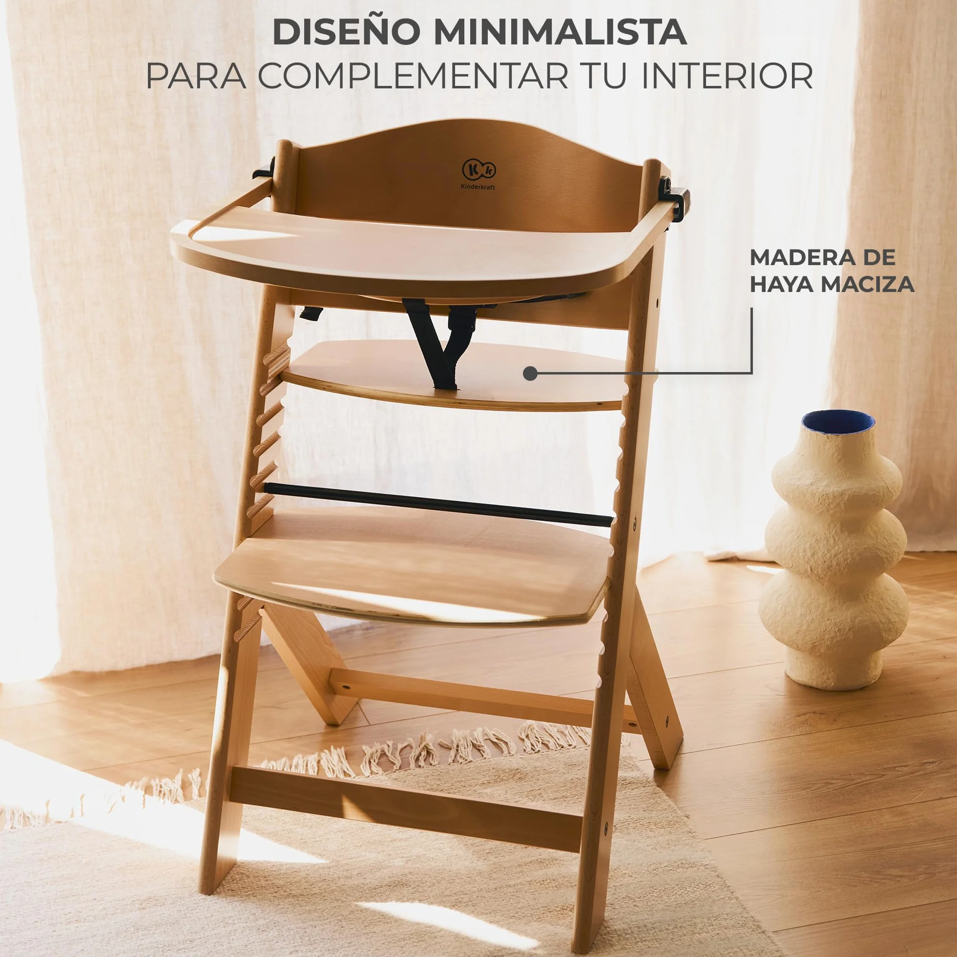 Kinderkraft ENOCK Trona bebé de Madera + Hamaca Bebé CALMEE, Silla alta Infantil Evolutiva Ergonómica, Gris